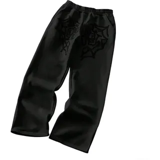 Herren-Freizeithose mit lockerem, geradem Schnitt und unregelmäßigem Druckdesign, maßgeschneidert für Streetwear und Y2K-Modetrends (XL Schwarz)