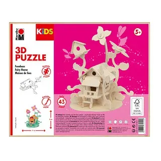 Marabu KiDS Feenhaus 3D-Puzzle, 43 (bemalbar) Teile