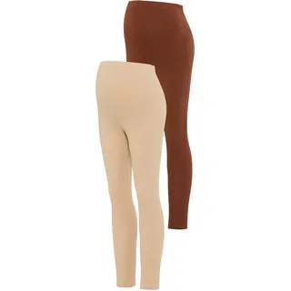NEUN MONATE Umstandshose NEUN MONATE "2 Stück Umstands-Hosen für Schwangerschaft und Stillzeit", Damen, Gr. 36/38, N-Gr, braun, beigemeliert, Jersey, Obermaterial: 95% Baumwolle, 5% Elasthan.
