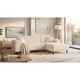 Ecksofa OTTO HOME "ARROS L-Form mit Wellenunterfederung, Maße B/T/H: 235/163/81 cm", beige (creme), B:235cm H:81cm T:163cm, 100% Polyester, Sofas, Ecksofa, incl. Zierkissen, mit Recamiere rechts/links bestellbar, auch in Cord