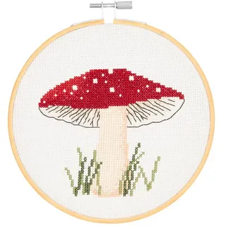 Rico Design Stickpackung Gezählter Kreuzstich, Shroom Pilz Bild, inkl. Stickring Ø 15 cm