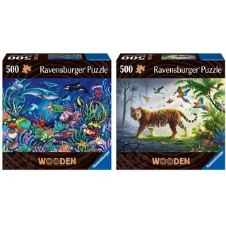 Ravensburger Wooden Puzzle 17515 - Unten im Meer - 500 Teile Holzpuzzle für Kinder und Erwachsene ab 14 Jahren & Wooden Puzzle 17514 - Tiger im Dschungel - 500 Teile Holzpuzzle (Whimsies)