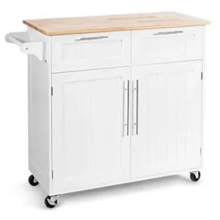 Costway Kücheninsel mit Arbeitsplatte Weiß 94 x 45.5 x 94.5 cm