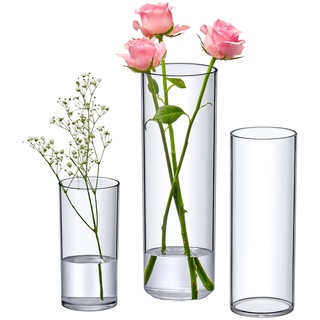 Amazing Abby Vase Viola Magra – Zylindervasen aus Acryl (3-teiliges Set), zylindrische Kunststoffvasen für Hochzeitsaufsätze, Heimdekorationen und Bürodekorationen, bruchsicher und ultrasicher
