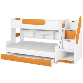 Deine Möbel 24 Funktionsbett SALLY Etagenbett für 2 Kinder mit Treppe Funktionsbett Kinderzimmer (Set, 1 tlg), mit einer großen Schublade, Praktisches Kinderbett mit Schubladen orange