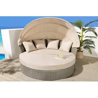 riess-ambiente Sonneninsel PLAYA LIVING 165cm natur - Rattanoptik, platzsparend, Garten, Outdoor, Einzelartikel 1 Teile, einfahrbares Fußteil & klappbares Dach - Bezug waschbar & inkl. Kissen beige