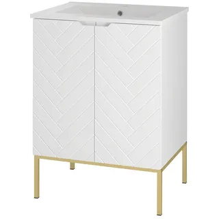 Lomadox Waschtisch ANGERA-140, Waschbeckenunterschrank 60 cm breit mit Waschbecken modern in weiß weiß