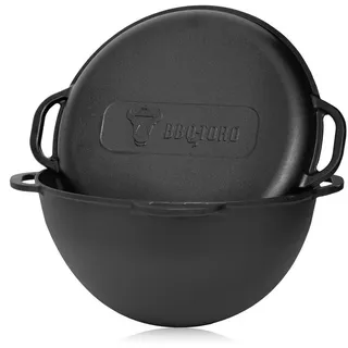 BBQ-Toro Grilltopf Kazan, Gusseisen Topf, 19 Liter, Grillwok preseasoned, Schmortopf, Gusseisen (2-tlg), Bereits eingebrannt - preseasoned schwarz
