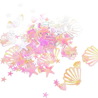 Oblique Unique® Muschel Seestern Konfetti irisierend Rosa Weiß für Geburtstag Feier Sommer Party Tisch Deko Streudeko