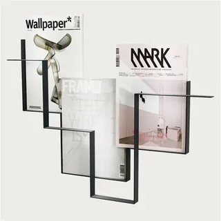 Metall Eisen Zeitschriftenständer Wandmontage | Schweberegale Hängeregale Wandregal als Zeitungsständer Bücherregal Wandbehang Dekoration Design europäischen modernen Stil, Schwarz