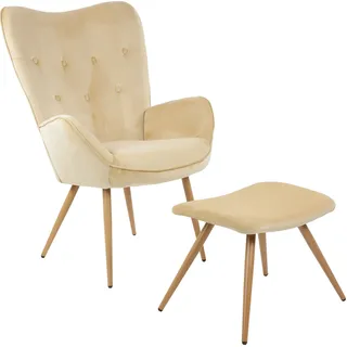 Albatros Ohrensessel York Samt 67 x 100 x 67 cm Beige mit Hocker
