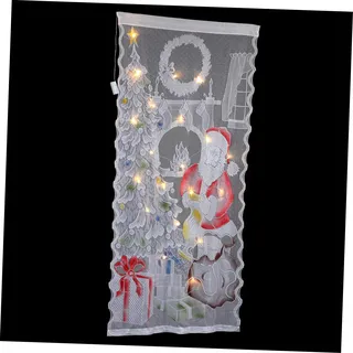 KOMBIUDA Led Weihnachtsvorhang Xin Halbdurchlässiger Spitzenvorhang Mit Batterielosen Led-lichtern Weihnachtliches Fenster-deko-Pendant Für Wohnzimmer Fenster Wand Kreatives Festival-hängeo