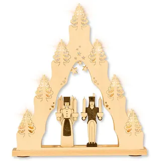 WEIGLA - Lichterspitze original Erzgebirge I Motiv Engel & Bergmann I LED Lichterbogen Weihnachten I 7 Lampenkerzen + 1 Ersatzlampe I 7 x 34 V, 0,2 W, E10 I beleuchtete Weihnachtsdeko innen I aus Holz