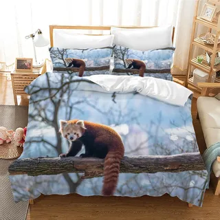 YZQGLHP Roter Panda BettwäSche Set Niedlich BettwäSche 135x200, WendebettwäSche und Kissenbezug 80x80, Weiche & Angenehme & Atmungsaktive Mikrofaser BettwäSche-Sets mit ReißVerschluss
