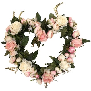 Tubayia Romantische Künstliche Blumen Kranz Herz Türkranz Wandkranz Dekokranz für Hochzeit Weihnachten (Rosa)