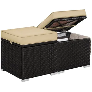 Yaheetech Hocker Sitzhocker mit Stauraum & Abnehmbarem Sitzkissen, 2 STK. Sitzgelegenheit fürs Wohnzimmer/Eingangsbereich/Balkon/Garten braun