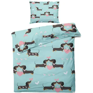 MOBEITI Dackel Bettwäsche 135x200, Hund Motiv Wendebettwäsche, Weiche Kuschelige Mikrofaser Bettbezug Set 2teilig, 1 Kissenbezug 80x80, mit Reißverschluss - Hundemotiv 12