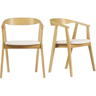 Skandinavische Stühle aus hellem Holz und weißem Schlingenwollstoff (Set von 2) BAHIA