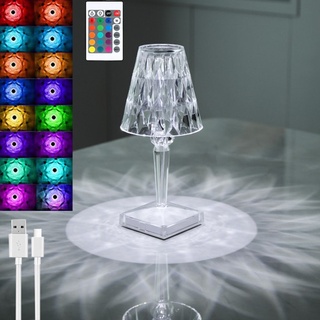 (einfacher Stil) Crystal Diamond Tischlampe, 16 Farben USB-Lade-Touch-Lampe Nachttischlampe mit Fernbedienung, LED-Schreibtischleuchten mit Acrylst...