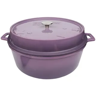 Grillfürst farbig emaillierter Dutch Oven ca. 12 Liter Fassungsvermögen - stabil stehender Gusseisentopf ohne Füße, lilafarbene kratzfeste Emaillierung, multifunktional, ca. 20,5 x 46 cm, DO12
