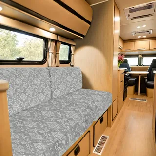 SYLC Bezüge Für Wohnwagenpolster, rutschfeste Polsterbezug Wohnmobil Mit 4 Bändern Und 2 Verstellbare Clips, Sitzkissenbezug Für Sofa Geprägter Samt (Silver,Width 60-85, Depth 30-45)