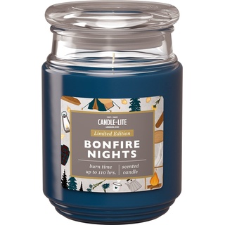 Candle-Lite Duftkerze im Glas mit Deckel | Bonfire Nights | Duftkerze Lagerfeuer | Kerzen lange Brenndauer (bis 110h) | Kerzen Blau | Duftkerze Groß (510g)