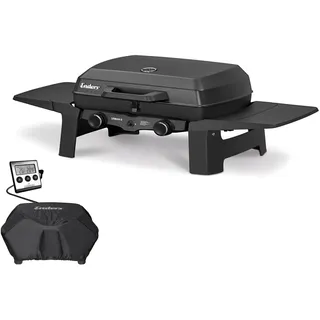 Enders® Gasgrill Urban II Tischgrill, Campinggrill, Balkongrill & mobiler Grill, 2 Edelstahlbrenner 4,4 kW, Grillen/Kochen/Backen, klappbar, inkl. Wetterschutzhülle + Fleischthermometer