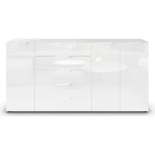 Kommode RAUCH "Flipp" Sideboards Gr. B/H/T: 200 cm x 99 cm x 42 cm, 5, weiß (alpinweiß, glas kristallweiß) Kommode 3-türig, 5 Schubladen, Soft-Close-Funktion, Oberboden und Front Glas
