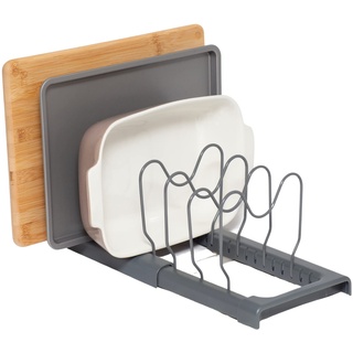 simplywire – Erweiterbares Backblech- und Schneidebrett-Gestell – Pfannendeckelaufbewahrung – Küchenschrank-Organizer – Grau Plastik