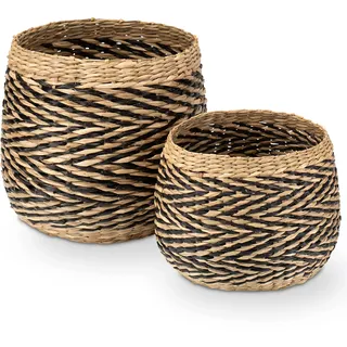 Decorasian Korb Übertopf, geflochten aus Seegras - deko Aufbewahrung, Korb für Pflanzen (Keine Folie) - Set M + L