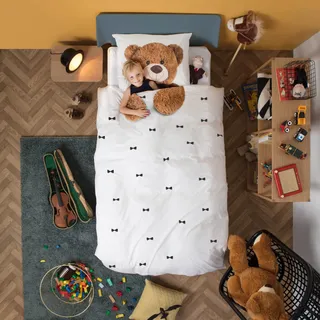Snurk Bettbezug und Kissenbezüge, Motiv: Teddybär, hohe Auflösung, 100 % Perkal-Baumwolle, für Kinder und Mädchen, Farbe Weiß, Größe – Einzelbett 155 x 220 cm