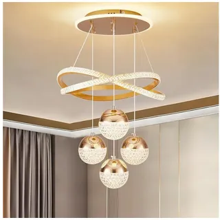 JDONG Pendelleuchte Dimmbar mit Fernbedienung 54W LED Pendellampe, 100CM Höhenverstellbar, Kronleuchter Kristall, Für Wohnzimmer Schlafzimmer Arbeitszimmer Büro Esszimmer goldfarben