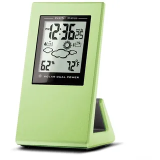 GLOBALHUT Solar-Wecker für Wettertemperatur, Luftfeuchtigkeit, Solarzelle, Dual-Energie-Wecker mit Digitalanzeige, klare Anzeige von Temperatur und Luftfeuchtigkeit (grün)