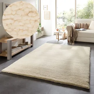 THEKO Hadj Uni Wollteppich 200 x 300 cm Beige/Weiß