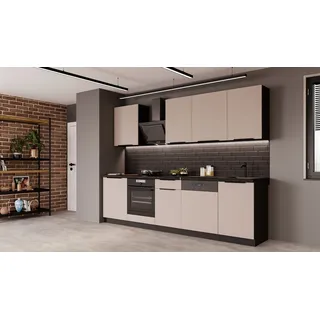 Küchen-Preisbombe Küchenzeile ARONA BASIC 280 cm Kaschmir beige Schwarz matt