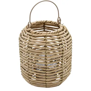 Rattan Windlicht Natur mit Kerzenglas - 23 x 19 cm - Bast Laterne mit Bügel zum Hängen - Korbgeflecht Tischlaterne Boho Chic Deko Kerzenhalter Teelichthalter für Innen und Außen mit Tragegriff