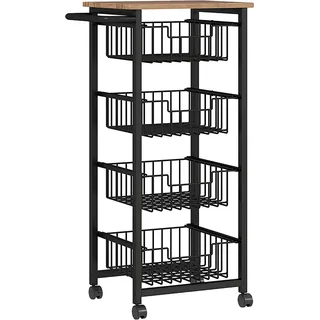 HOMCOM Küchenwagen Servierwagen mit Arbeitsplatte, 4 ausziehbaren Stahlkörben, Rollwagen für Büro, 49,5 x 31 x 91 cm, Eiche   Aosom