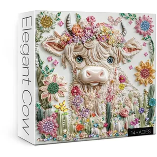 Crystal Highland Cow Puzzle für Erwachsene 1000 Teile Niedliches Tier Puzzle Blume Schmetterling Diamant Edelstein Juwel Kunst Puzzle