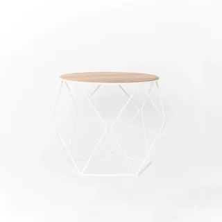 MYWIRE® Couchtisch Sanna - großer runder Couchtisch aus Holz & Metall, Ø 44 cm, Industrial Design, robuster Beistelltisch für Wohnzimmer (Verkehrsweiss)