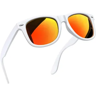 Joopin Verspiegelte Sonnenbrille Herren Orange UV400 und Polarisierte Sonnenbrille Damen Rot Spiegel Vintage Rechteckige Brillen (Weiß Orange Rot) - Einheitsgröße