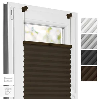 Estika Plissee, Bruchfeste Klemmhalter - Braun - 110 cm x 200 cm - Plissee ohne Bohren, Plissee Klemmfix, Rollos für Fenster ohne Bohren, Jalousien Fenster für innen, Raffrollo