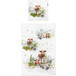 Irisette Bettwäsche Bettwäsche, Mako-Satin, Mako-Satin Blumen/Tiermotive: Kuh bunt