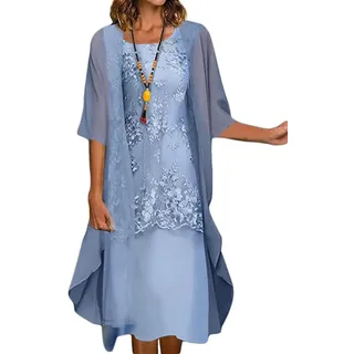 Damen Abendkleid Vokuhila Kleid Brautmutterkleider Elegant für Hochzeit Spitze Chiffon Abendkleider Ballkleid (Color : Blue, Size : M) - M