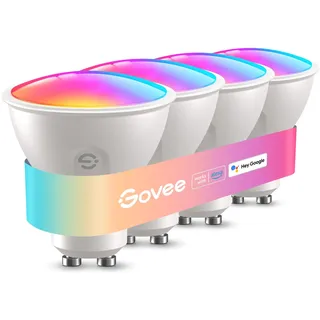 Govee Glühbirne GU10 LED RGBWW, Smarte Glühbirne Funktioniert mit Matter, Alexa, Google Home, 400LM WLAN LED Lampe Dimmbare Farbwechsel, 56 Szenen, Smart Bulb GU10 Synchronisierung mit Musik 4 Packung