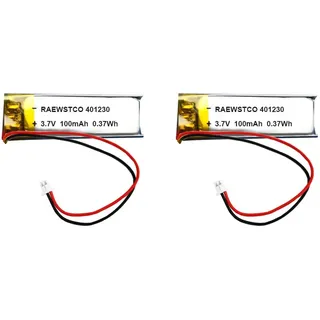 2 Stück 3,7 V 100 mAh 401230 Kleiner LiPo-Akku, wiederaufladbarer Lithium-Polymer-Ionen-Akkupack mit optionalem 1,25-Pin-/2,0-Pin-JST-Stecker (1.25PIN)