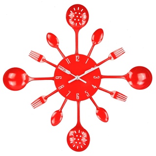 Timelike Küchenutensilien Uhr für Küche Déco Indoor und Outdoor, Küche Besteck Wanduhr mit getönten Gabeln, Löffel, Spatel,Heimdekoration