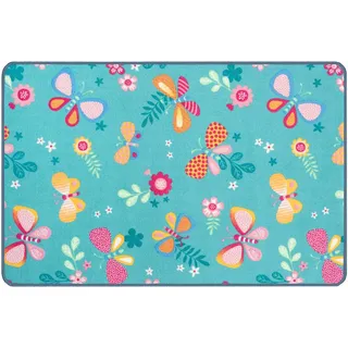 Primaflor Kinderteppich - Papillon, Türkis, 140x200cm, Robuster Spielteppich mit Schmetterlingen, Hochwertiger Teppich für das Kinderzimmer, Spielmatte Jungen/Mädchen