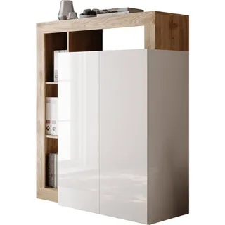 Home Affaire Sekretär HOME AFFAIRE "Hamburg Breite 108 cm, Höhe 126 cm, 2 Türen, PC-Schrank, Home-Office", braun (weiß, eiche cadiz nb), B:108cm H:126cm T:42cm, Sekretäre, Sekretär, dekorativer Rahmen, Tastaturauszug, Stauraum, Multifunktional