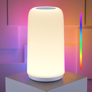 ROOTRO LED Nachttischlampe Touch Dimmbar, [Stilvolles Design & RGB-Modus] 3 Helligkeitsstufen Tischlampe für Schlafzimmer Warmweißes Licht Bunte Intelligente Lampe für Wohnzimmer Home Office