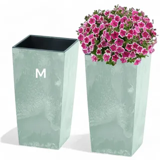 MELTOM Pflanzkübel Eckig H 44 cm 23 x 23 cm Grau Betonoptik mit Einsatz | Maße 24 x 24 cm, Höhe 44,9 cm · 19 Liter · Einsatz 7,5 L · Betonoptik · ohne Bodenloch